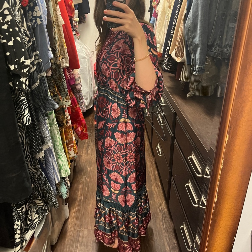 [NWT] FARM RIO Teal Seashell Tapestry Maxi Dress. Size Small - Picture 6 of 7